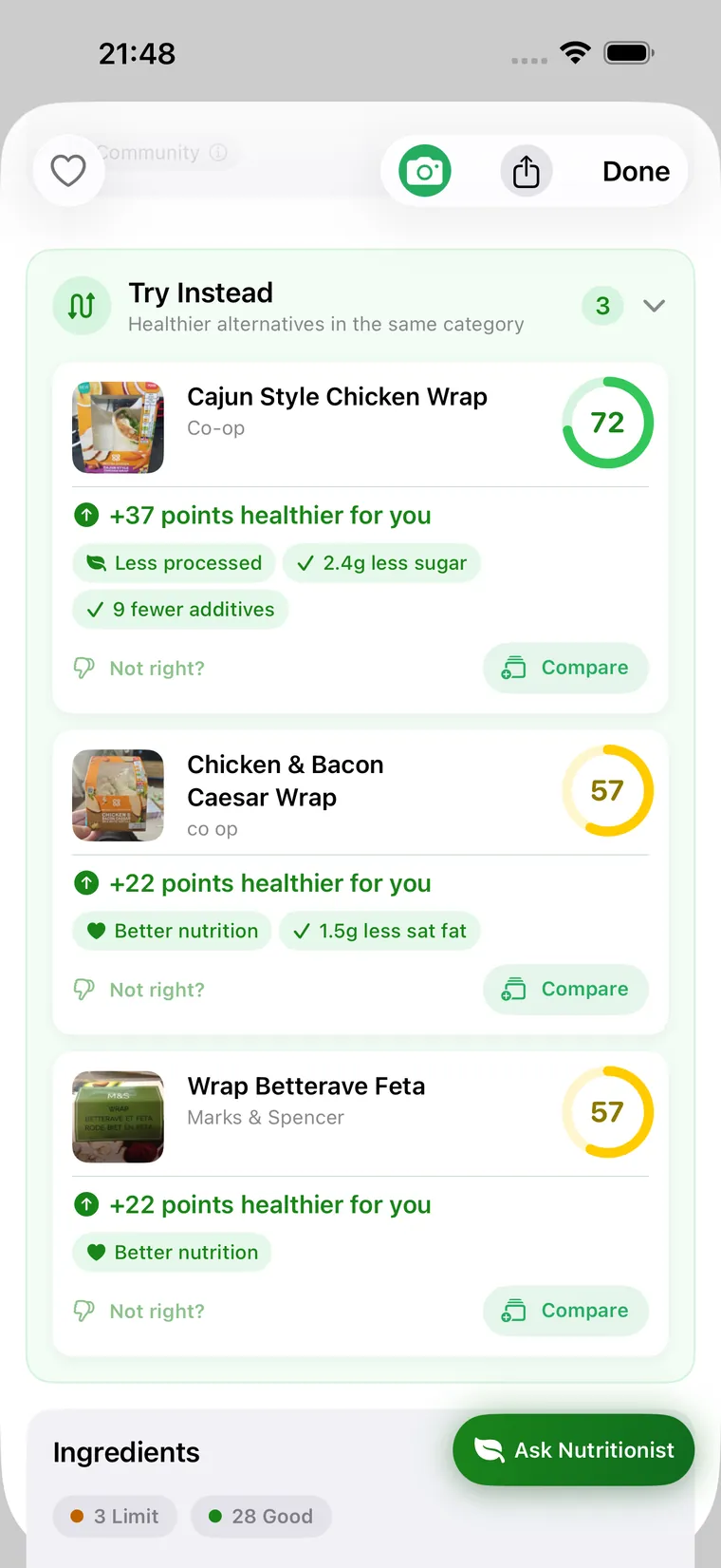 Cull's Try Instead suggestions: three healthier UK alternatives to a ready meal, up to 37 points healthier with fewer additives